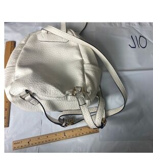 White Faux Leather Backpack Purse Drawstring Top Gold Tone Hardware